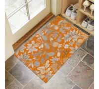 Door Matts Indoor 60 X 90 Cm, Plant Elementswashable Entrance Rug, Absorbent Dog Doormat For Muddy Paws, Orange Color Flowers Leavesinside Mat For Front Door, Entryway, Pets