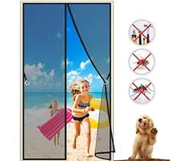 Door Mesh Curtain Screen for French Door Anti Cat Scratch 115x200 cm Large Magnet Patio Door Mesh Curtain for Door, Full Frame Hook and Loop Tape Outdoor Patio, 2023-Version Black