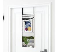 Door Mirror Black 30x80cm Aluminium Frame Glass Over-Door Hooks 3mm Slim Profile