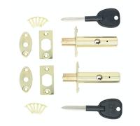 Door Mortice Rack Bolt | Polished Brass | Pack of 2 Bolts + 2 Star Keys