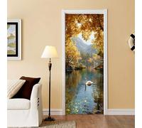 Door Mural Swan Lake 3D Door Art, Removable Decals, Self-Adhesive Mural, Sticker for Room Décor, 2 Pieces Set