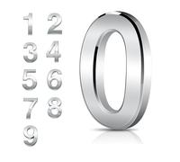 Door Numbers 0-9, 3 Inches 3D House Number Chrome Adhesive 7.6cm Self Stick Waterproof Plaques Chrome Electroplated Nameplate Stickers for House Wall Mailbox Hotel Rooms Address Gate Numerals (0)