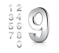 Door Numbers 0-9, 3 Inches 3D House Number Chrome Adhesive 7.6cm Self Stick Waterproof Plaques Chrome Electroplated Nameplate Stickers for House Wall Mailbox Hotel Rooms Address Gate Numerals (9)