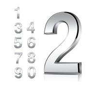 Door Numbers 0-9, 3 Inches 3D House Number Chrome Adhesive 7.6cm Self Stick Waterproof Plaques Chrome Electroplated Nameplate Stickers for House Wall Mailbox Hotel Rooms Address Gate Numerals (2)