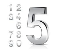 Door Numbers 0-9, 3 Inches 3D House Number Chrome Adhesive 7.6cm Self Stick Waterproof Plaques Chrome Electroplated Nameplate Stickers for House Wall Mailbox Hotel Rooms Address Gate Numerals (5)