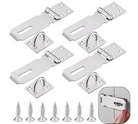 Door Padlock Hasp, 4 PCS Padlock Hasp Kit, Stainless Steel Shed Lock, Stainless Steel Hasp and Staple Shed Lock Latch, Hinge Padlock Catch Door Clasp Latch Security Hasp for Door Shed Window Cabinet