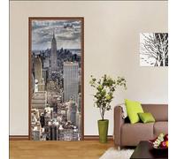 Door Poster New York Skyscrapers View Self-Adhesive Mural Stickers, Interior Doors 3D Waterproof Bedrooms Bathroom Toilet Home Decoration Decal Vinyl Art Decor 80 X 200 Cm - Boys and Girls -1W4E-L7Q5