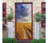 Door Poster Rice Field Road Landscape Self-Adhesive Mural Stickers, Interior Doors 3D Waterproof Bedrooms Bathroom Toilet Home Decoration Decal Vinyl Art Decor 90 X 210 Cm - Boys and Girls-6581928378