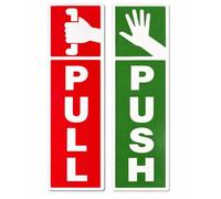 Door Pull Push Sign Stickers Set - Red & Green PVC Labels, 1.5 x 5 Inch Small Door Decals for Glass Doors, Office, Storefront, Business Entrance