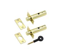 Door Rack Bolt - Set of 2 Security Bolts with 1 Key - Heavy-Duty Concealed Door Lock - Hardware Fittings Included (Electro Brass)