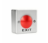 Door Release Exit Button with Surface Back Box 53x53mm, Red | Conspicuous green dome button with clear EXIT print, 2-pin screw clamp terminals, quick wiring, smooth tactile release