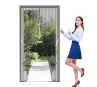 Door Screen 100 x 228 cm Full Frame Magic Tape Screen Mesh Curtain Keeping Out Flies Bug for Living Room, Bedroom, Patio, Grey