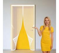 Door Screen 111 x 273 cm Hands Free Closing Fly Insect Screen Door Easy to Install Without Drilling Suitable for Patio Room Balcony Bedroom, White