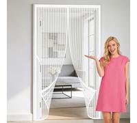 Door Screen 96 x 248 cm with Magnetic Closure Fly Screen Door with Magnets Keep Fresh Air in Bugs Out Suitable for Balcony, Terrace, Cellar, Bedroom and Sliding Room, White