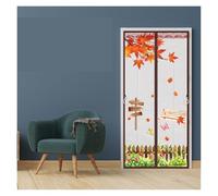 Door Screen Transparent Heat-Insulating Door Curtains, Magnetic Self Closing Curtains, Maple Leaf Pattern(W110cm*H220cm)