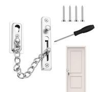 Door Security Chain Lock, Stainless Steel Door Chain Internal Door Lock with Screws, Screwdriver and Adhesive, Internal Door Restrictor for Interior Doors, Home, Hotel, Rental House, Windows, Silver