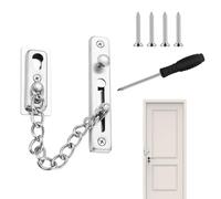 Door Security Chain Lock, Stainless Steel Door Security Chain, Door Handle Anti-Theft Chain with Screws, Silver Door Security Chain for Interior Doors, Home, Hotel, Family, Rental House, Windows