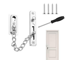 Door Security Chain Lock, Stainless Steel Door Security Chain, Door Handle Anti-Theft Chain with Screws, Silver Door Security Chain for Interior Doors, Home, Hotel, Family, Rental House, Windows