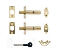 Door Security Rack Bolts with Key - Brass Twin Pack