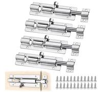 Door Security Slide Latch Lock, 4PCS Stainless Steel Sliding Door Latch with Screws, Barrel Bolt Latch, Slide Door Bolt for Home Yard Garden(3 Inch, Silver)