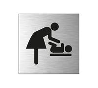 Door Sign Baby change brushed aluminum self adhesive on reverse Size 80x80 mm No. 11560-S