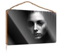 Door Sign Decor A Black-and-White Portrait with Dramatic Lighting Fall Porch Decor Signs & Plaques(15X28CM)