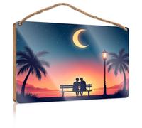 Door Sign Decor A Couple Sits On A Bench Under A Crescent Moon Fall Porch Decor Signs & Plaques(23X35CM)