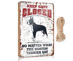 Door Sign Decor Keep Gate Closed No Matter What The Boston Terrier Say Wooden Sign Bathroom Decor Wall Art Western Home Decor(20X30CM)