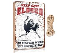 Door Sign Decor Keep Gate Closed No Matter What The Ostrich Say Wooden Sign Bathroom Decor Wall Art Western Home Decor(23X35CM)