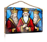 Door Sign Decor Stained Glass Depicting Three Crowned Figures in Robes Fall Porch Decor Signs & Plaques(20X30CM)