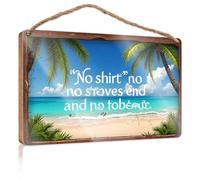 Door Sign Decoration Relaxation Rules: No Shirt, No Shoes, No Worries! Wooded Sign Winter Door Decorations Funny Desk Signs(15X28CM)