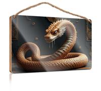 Door Sign for Bedroom Golden Serpent Coiled in Mystical Chamber Wooded Sign Fall Front Porch Decorations Porch Signs Outdoor(15X28CM)