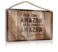 Door Sign For Bedroom Here Comes Amazon Right Down My Driveway Wooden Sign Wall Hanging Decor Sayings Farmhouse Bathroom Sign(20X30CM)