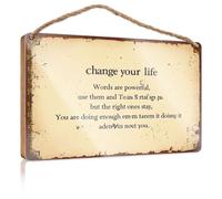 Door Sign For Front Door Outside Change Your Life With Powerful Words. Door Hanging Decor Pool Signs And Decor Outdoor(15X28CM)