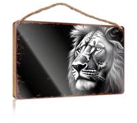 Door Sign for Front Door Outside Lion's Majestic Face in Black and White Wooded Sign Door Hanging Decor Pool Signs and Decor Outdoor(20X30CM)