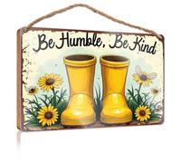 Door Sign For Front Door Outside Yellow Boots Surrounded By Sunflowers With The Phrase Be Humble, Be Kind Above Wooded Sign Door Hanging Decor Pool Signs And Decor Outdoor(20X30CM)