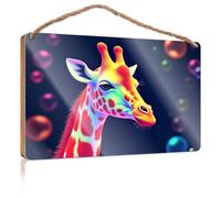 Door Sign For Home Colorful Giraffe Portrait With Neon Lights Wooden Sign Plain Wood Signs For Crafts Signs For Kitchen(20X30CM)
