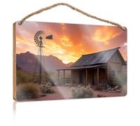 Door Sign For Home Desert Sunset At The Old Windmill Cabin Wooden Sign Plain Wood Signs For Crafts Signs For Kitchen(23X35CM)
