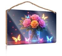 Door Sign For Home Enchanted Garden: Roses And Butterflies In A Glass Vase Wooden Sign Plain Wood Signs For Crafts Signs For Kitchen(15X28CM)