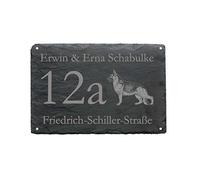 Door Sign House Number + Street + Name with German Shepherd Engraving as Slate Board Individually Made Slate Sign Dog