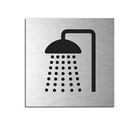 Door Sign Shower/Bathroom 1 mm brushed aluminium self-adhesive on reverse 120x120 mm no.17160-S