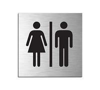 Door Sign Toilet Ladies & Gentlemen 1 mm brushed aluminium self-adhesive on reverse 120x120 mm no.17135-S