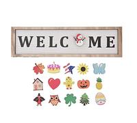Door Sign Wooden Seasonal Door Sign, Wooden Door Sign Rustic Welcome Door Decoration with 16 Interchangeable Icons for Farmhouse Office Home