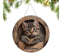 Door Sign - Wooden Wall Decoration for Door, Fun 2D Cat Theme Ornament for Outdoors | Gift for Moving In House Christmas, Birthday, Holidays