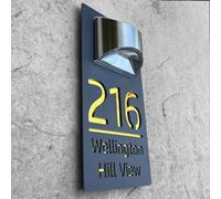 Door Signs Personalised Customized House Sign Solar LED Light Modern Residential Address Sign 3D Laser Cut Address Plaque Outdoor Street Name Door Plate (Black and Gold)