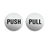 Door Signs Push Pull Ø 75 mm Set of 2 brushed Aluminium self-adhesive Nr.6714-K