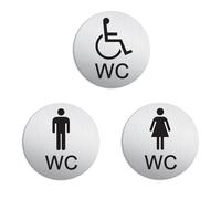 Door SignToilet WC Women Men Handicapped Set of 3 Ø 100 mm Aluminium Stainless Steel Look self-adhesive