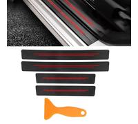 Door Sill Protector Carbon Fiber Texture Car Door Protector, Car Trunk Door Sill Carbon Fiber Door Sill Universal Anti-Trampling Protection Decorative Strips (Red 4 Pcs)