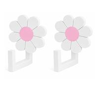 Door Stay 2-Pack Daisy Flower Wall Hooks for Kids - Coat, Towel & Backpack Hangers - Nursery, Bedroom & Playroom Decor - White & Pink