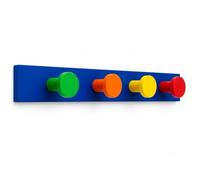 Door Stay® 4-Hook Wall & Door Hook Rack with Hidden Screw Fixing - Colourful Coat, Towel, Robe & Bag Hook Rail for Bedroom, Bathroom, Hallway, Nursery & Playroom - Blue, Green, Orange, Yellow & Red
